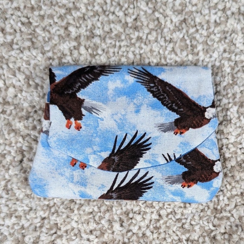Pocket Wallet Card Holder Fabric American Bald Eagle Sky Print Blue Travel